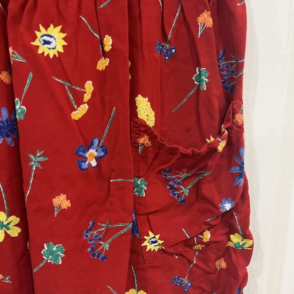 Vintage Red Floral Dressing Clio Dress Petite Medium Pockets Cottage Kidcore - Picture 4 of 9